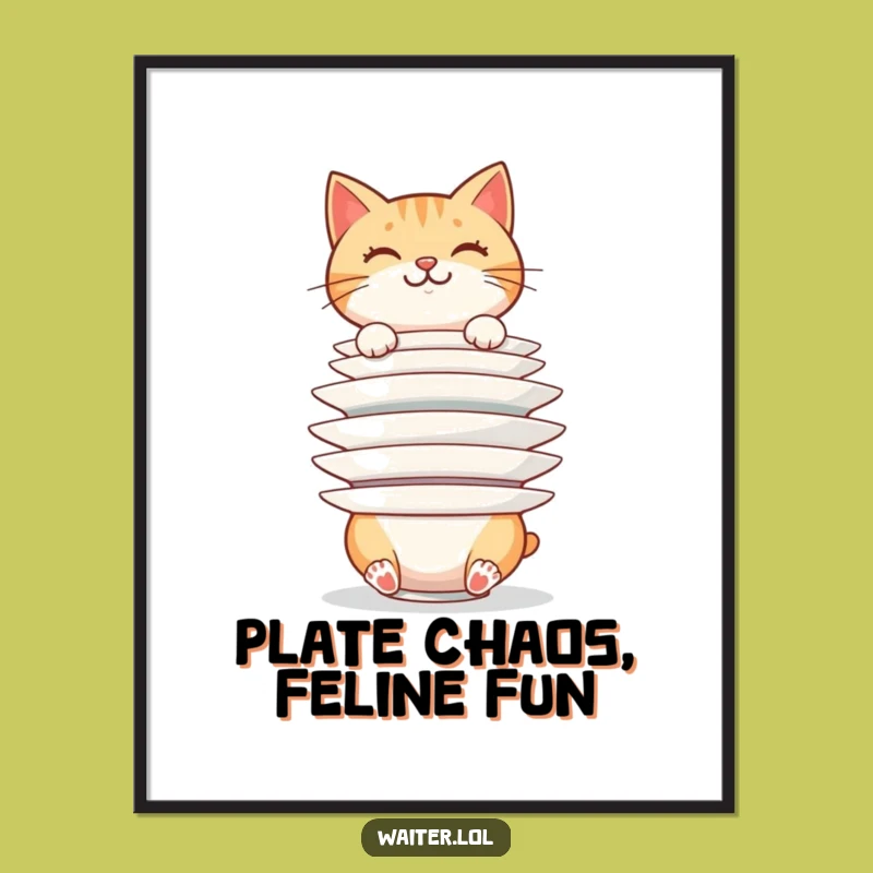 Funny Cat Plate Stacker Digital Print: Precarious Art, Instant Download, Perfect Funny Gift