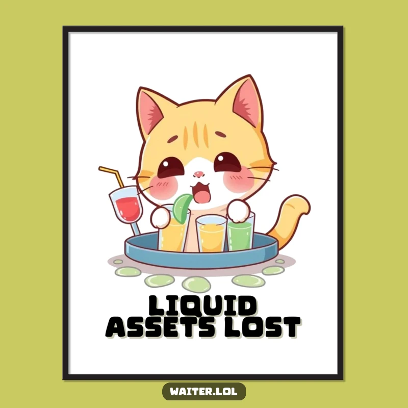 Funny Cat Spill Digital Art Print - Surprised Yelp Decor