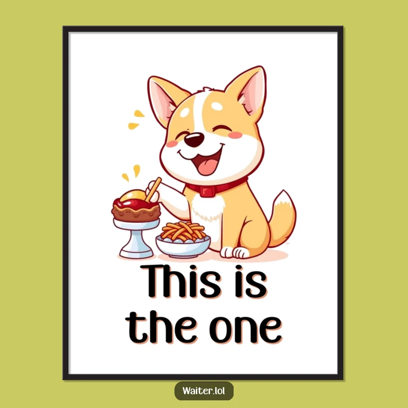 Funny Dog Menu Digital Art: Happy Pup Pointing Decor, Instant Foodie Gift