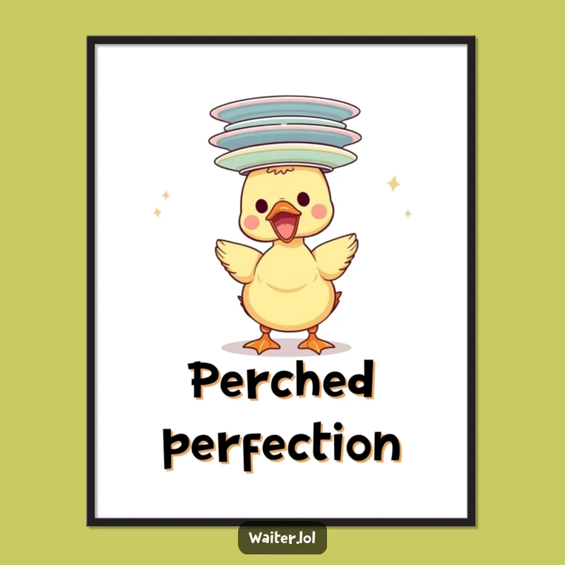 Funny Duckling Plate Stack Digital Art: Joyful Balancing Printable Gift