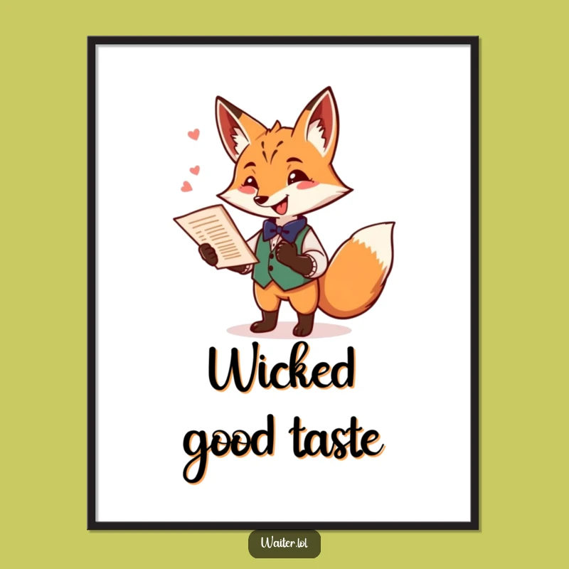 Funny Fox Waiter Digital Art: Playful Fox Decor, Instant Humorous Gift for Walls