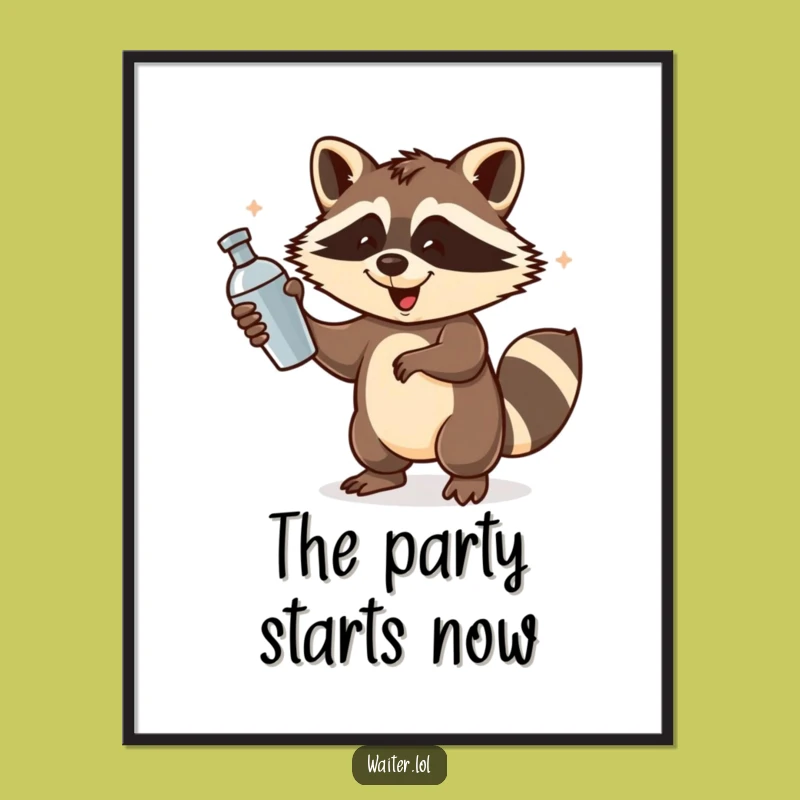 Funny Raccoon Bartender Digital Art: Energetic Shakin’ Raccoon Decor, Instant Party Gift
