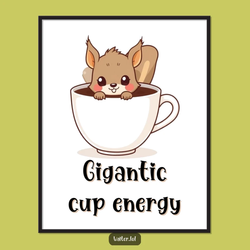 Funny Squirrel Digital Art: Quirky Wall Decor, Hilarious Coffee Lover Print