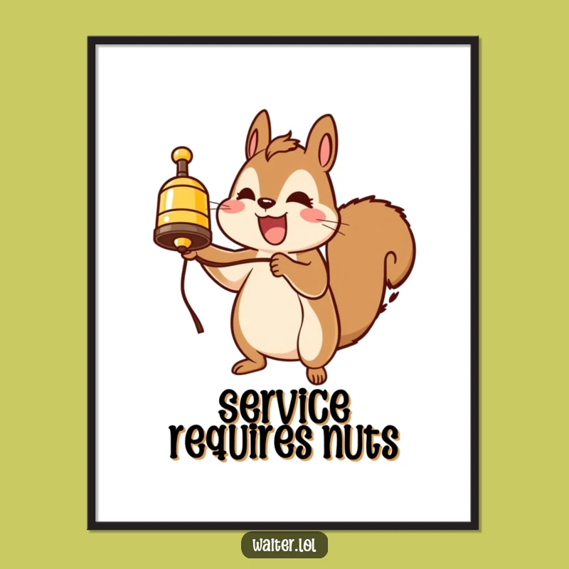 Printable Funny Squirrel Service Bell Art: Instant Whimsy for Your Walls