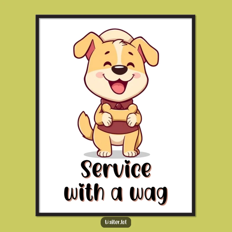 Funny Dog Waiter Digital Art: Instant Hilarious Download for Dog Lover Decor