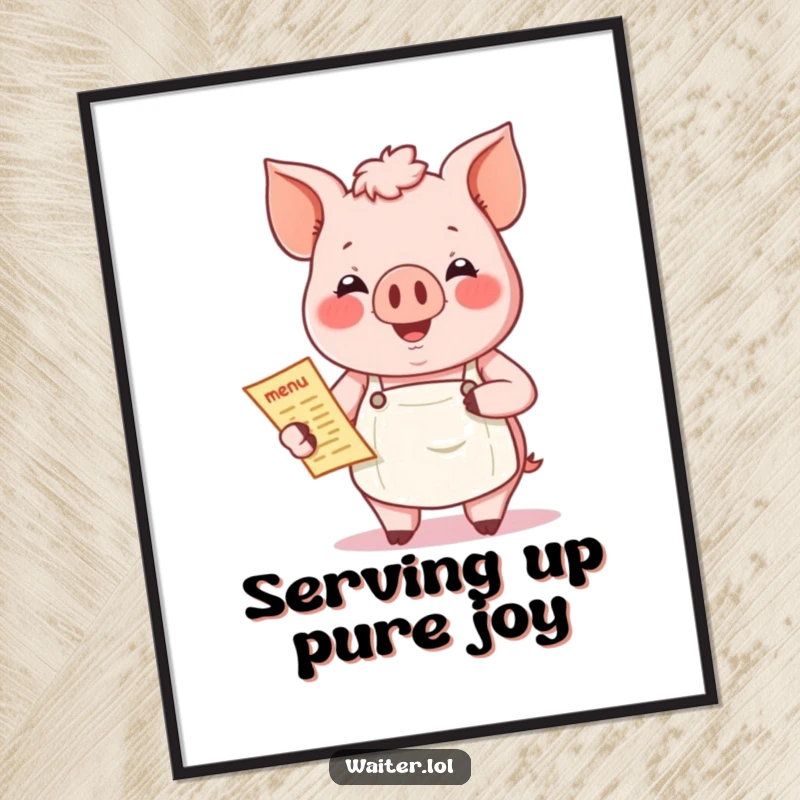 Funny Pig Menu Digital Art: A jovial pig holds a menu, perfect for adding a welcoming and fun touch.