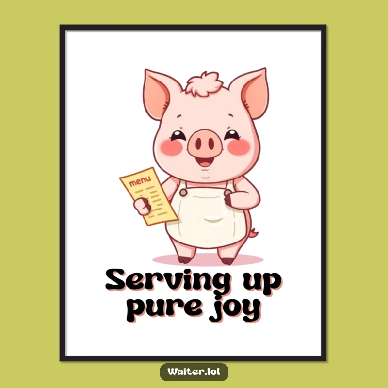 Funny Pig Menu Digital Art: Chef Decor, Perfect Instant Gift