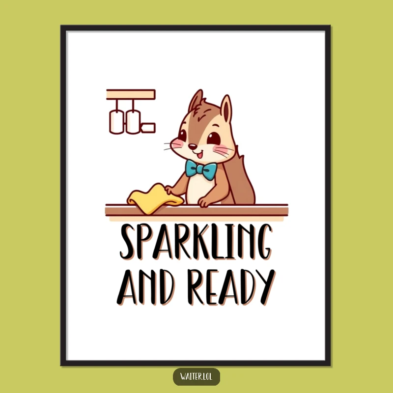 Funny Squirrel Cleaner Digital Art: Bowtie Squirrel Decor, Instant Tidiness, Perfect Funny Gift