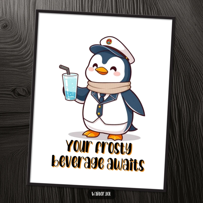 Funny Penguin Bartender Digital Art: A proud penguin offers a frosty drink, perfect for adding a cool and sophisticated touch.