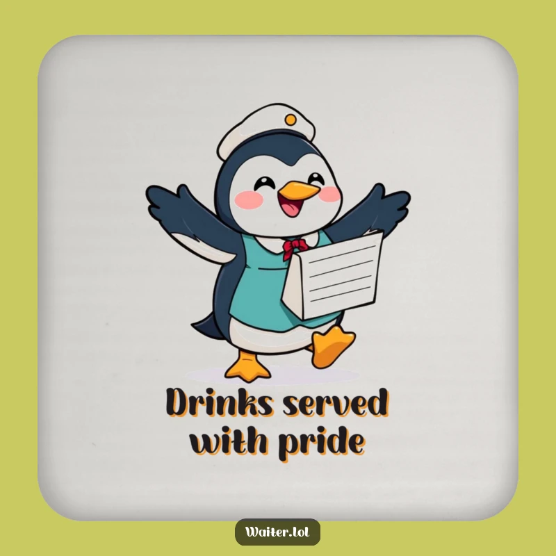 Funny Penguin Waiter Coaster: Joyful Surface Protector, Perfect Humorous Gift