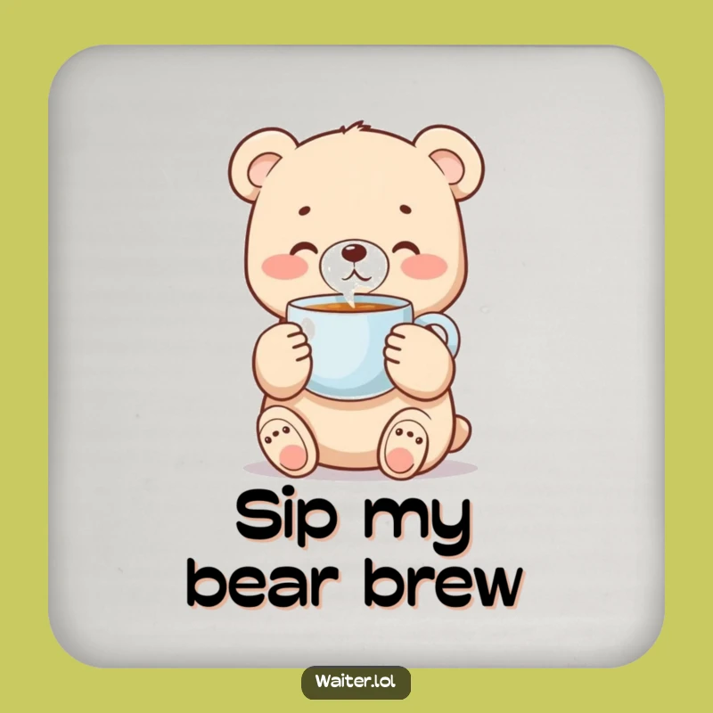 Funny Bear Cub Coaster - Cute Cub Protects Surfaces With Coffee Charm