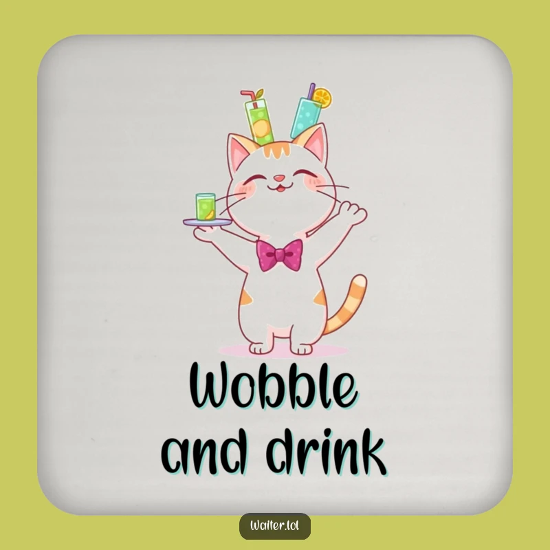 Funny Cat Bartender Coaster Set - Wobbly Drinks Bar Decor Gift