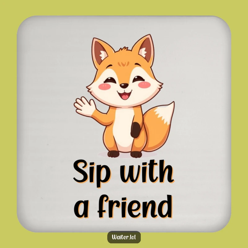 Funny Fox Greeting Coaster: Protect Surfaces, Perfect Gift for Hosts