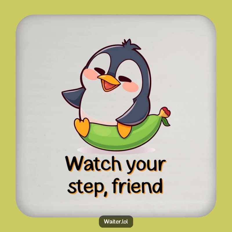 Funny Penguin Pea Slip Coaster: Comical Squawk Table Protection
