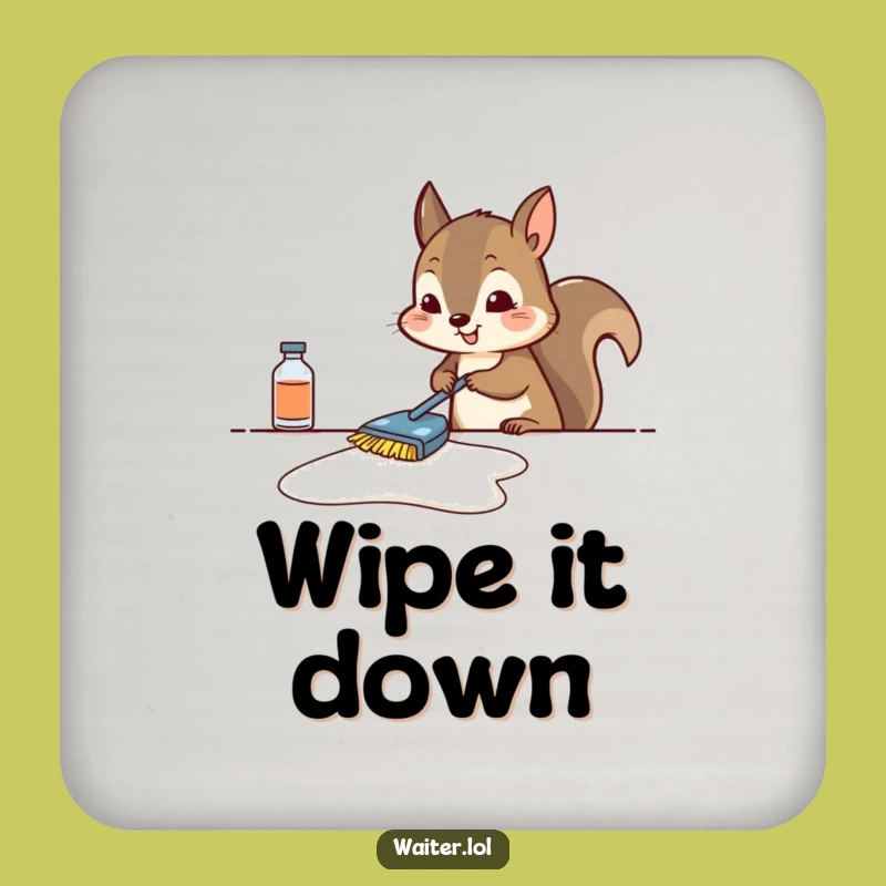 Funny Squirrel Cleaning Coaster Set - Protect Surfaces & Add Tidiness, Gift Idea!