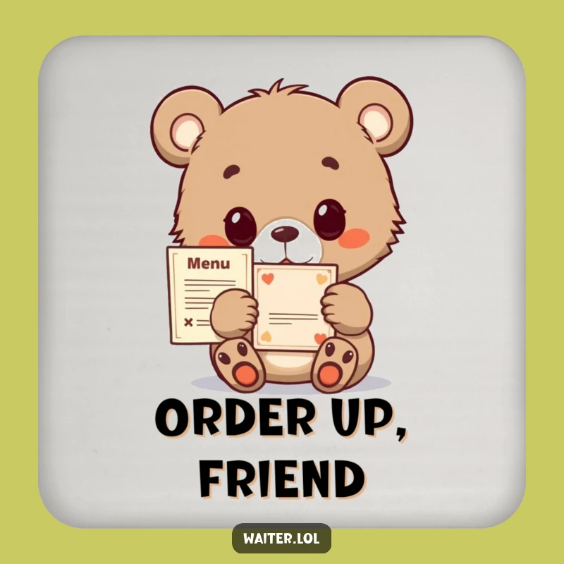 Funny Bear Cub Menu Coaster: Cute & Hopeful Protector for Your Drinks Gift