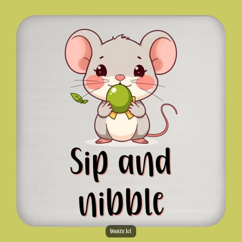 Funny Tiny Mouse Olive Coaster Set, Protect Surfaces with Polite Charm!