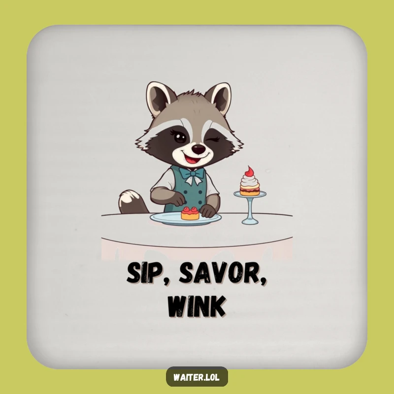 Funny Raccoon Waiter Drink Coaster Set: Protect Surfaces with Hilarious Bandit Art