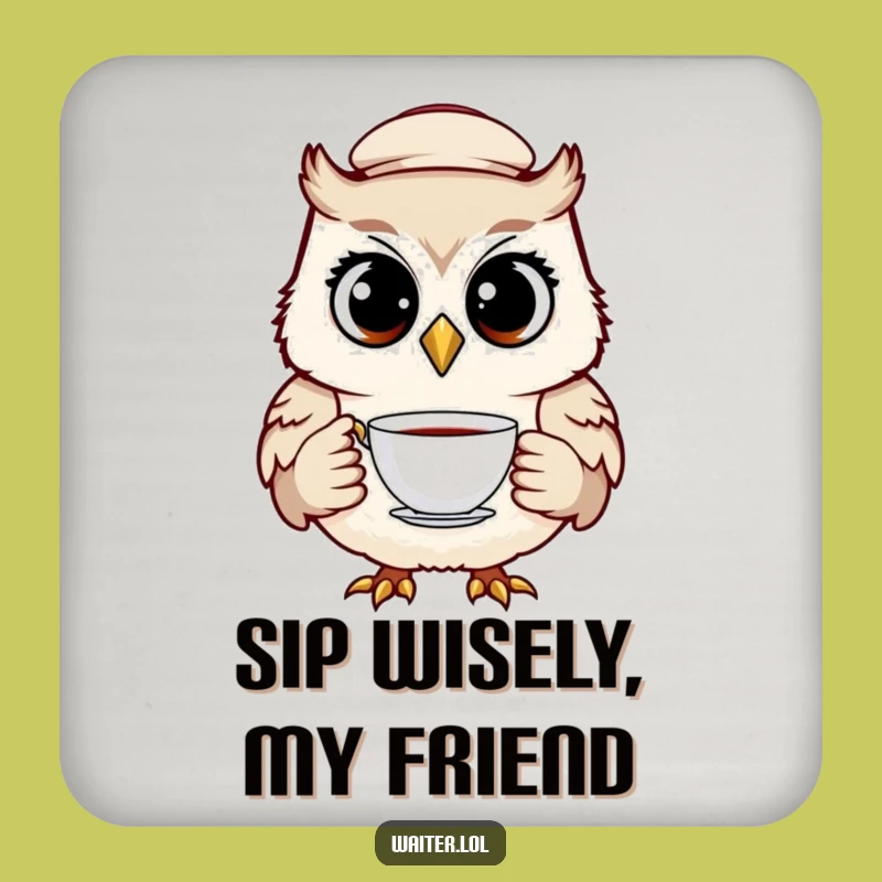 Funny Owl Waiter Coaster: Cheerful Bird Protecting Surfaces, Cute Humorous Gift for Tables