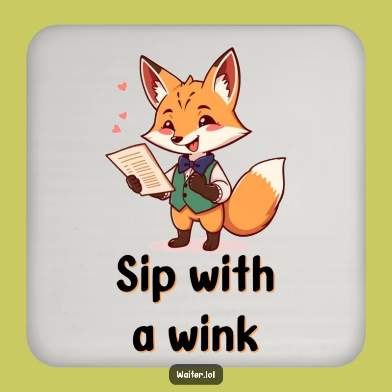 Funny Fox Waiter Coaster: Playful Fox Protecting Surfaces, Cute Humorous Gift for Tables