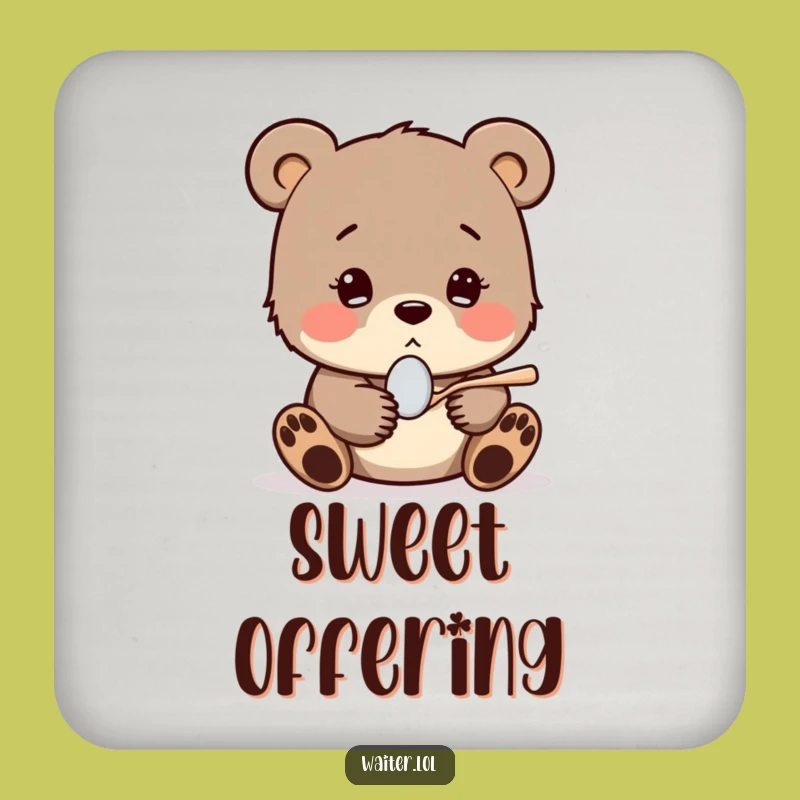 Funny Shy Bear Cub Spoon Drink Coaster: Protect Surfaces with Hopeful Sweetness Art