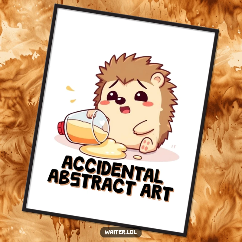 Funny Poster showing a hedgehog with a startled expression, mid-spill, creating a comical and eye-catching artwork.