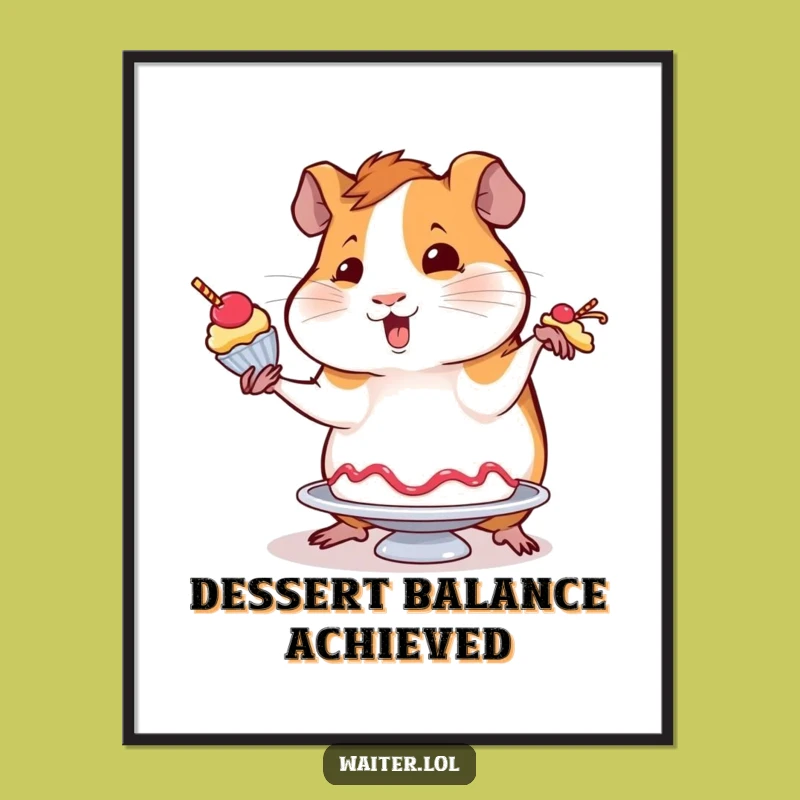 Funny Wobbly Guinea Pig Dessert Poster - Whimsical Art for Treat Lovers