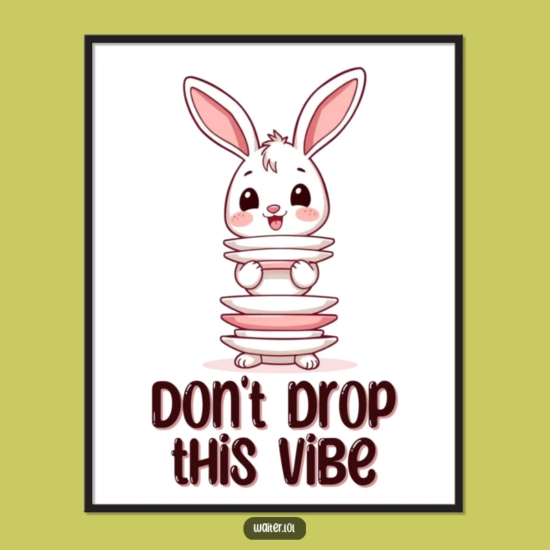 Funny Bunny Plate Balancing Art Poster - Wobbly Ears Decor