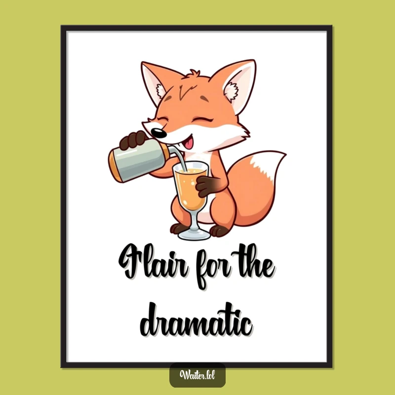 Funny Fox Bartender Poster: Exaggerated Pour Art Print, Stylish Decor, Perfect Funny Gift