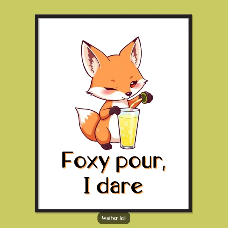 Funny Fox Pouring Drink Poster Print - Sly Art, Perfect Quirky Gift!