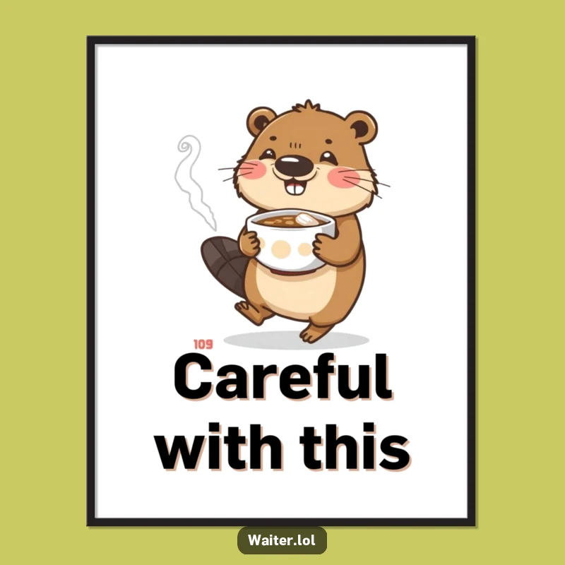 Funny Beaver Poster: Dedicated Artwork of a Beaver's Careful Carry