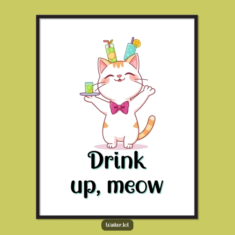 Funny Cat Bartender Poster - Wobbly Drinks Art Print Gift