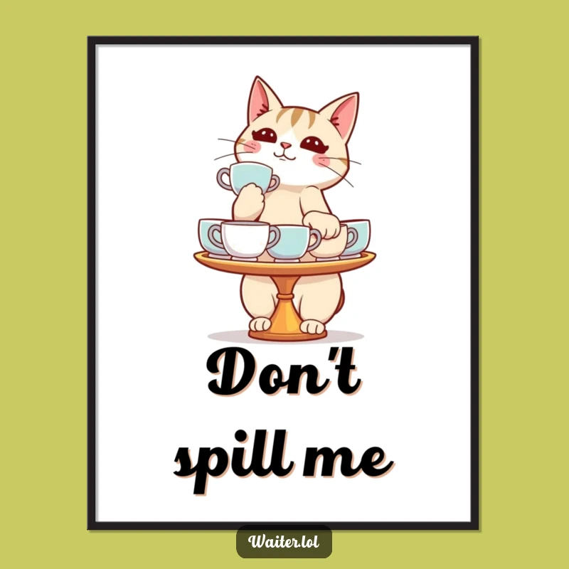 Funny Cat Teacup Wobble Poster Print - Whimsical Art, Perfect Quirky Gift!