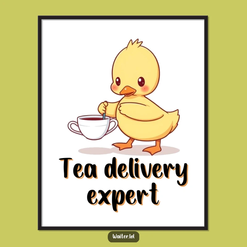 Funny Determined Duckling Tea Cup Poster - Whimsical Wall Art