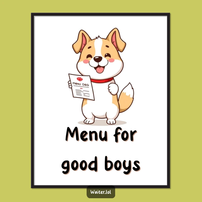 Funny Dog Menu Board Poster - Wagging Tail Art