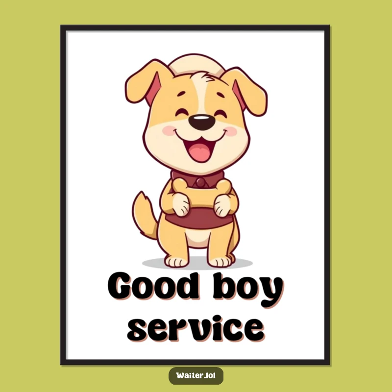 Funny Dog Waiter Poster Print: Joyful Pup Art, a Hilarious Gift for Dog Lovers