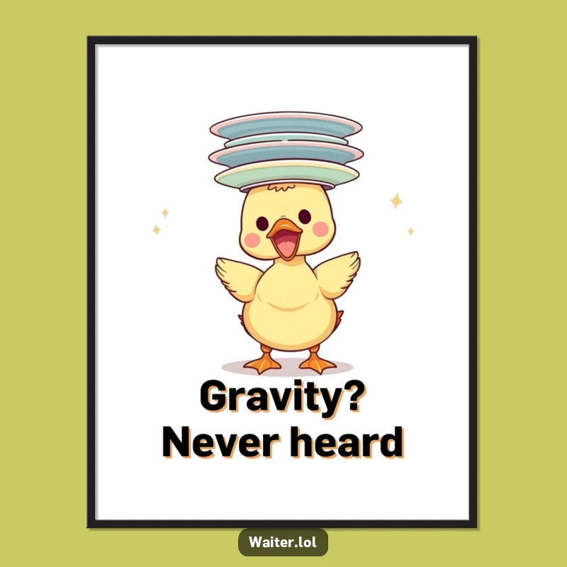 Funny Duckling Plate Stack Poster: Hilarious Balancing Act Wall Art Gift