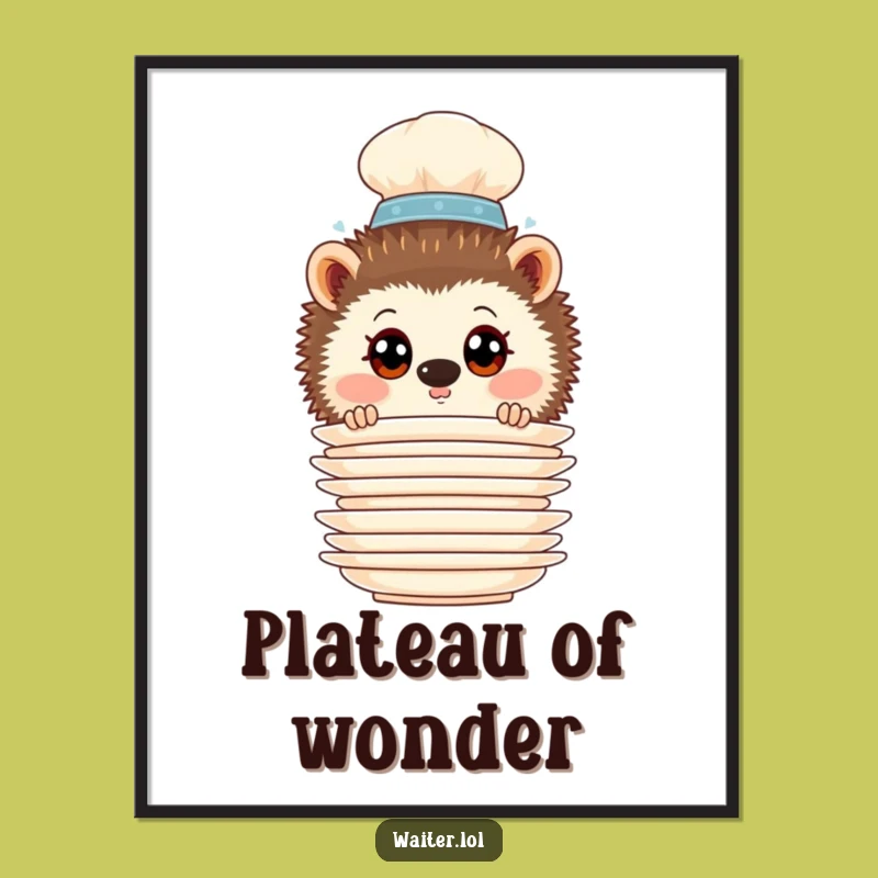 Funny Hedgehog Waiter Poster Print: Curious Critter Art, a Hilarious Gift for Decor