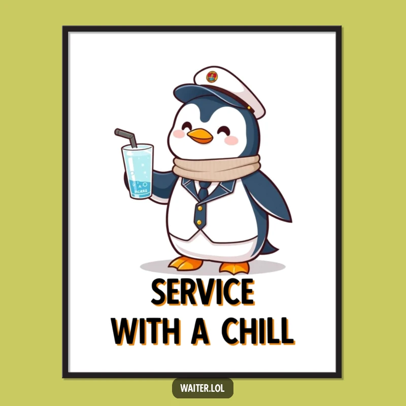 Funny Penguin Service Poster: Cool Wall Art, Perfect Gift for Bars