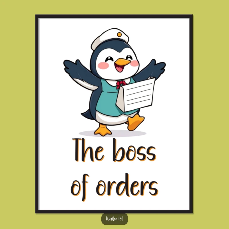 Funny Penguin Waiter Poster: Joyful Wall Art, Perfect Humorous Decor Gift