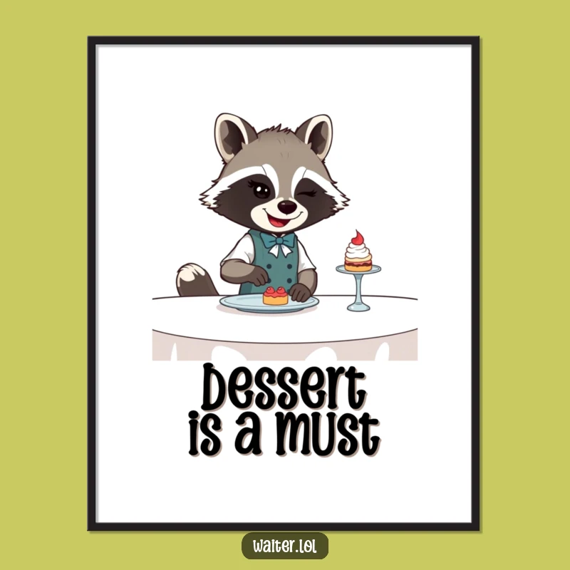 Funny Raccoon Waiter Poster Print: Sly Bandit Art, a Hilarious Gift for Decor