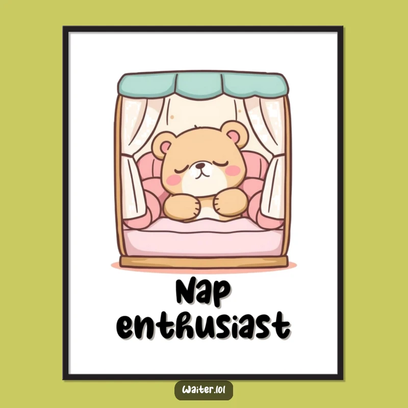 Funny Sleepy Bear Poster: Cozy Wall Art for Relaxing Spaces