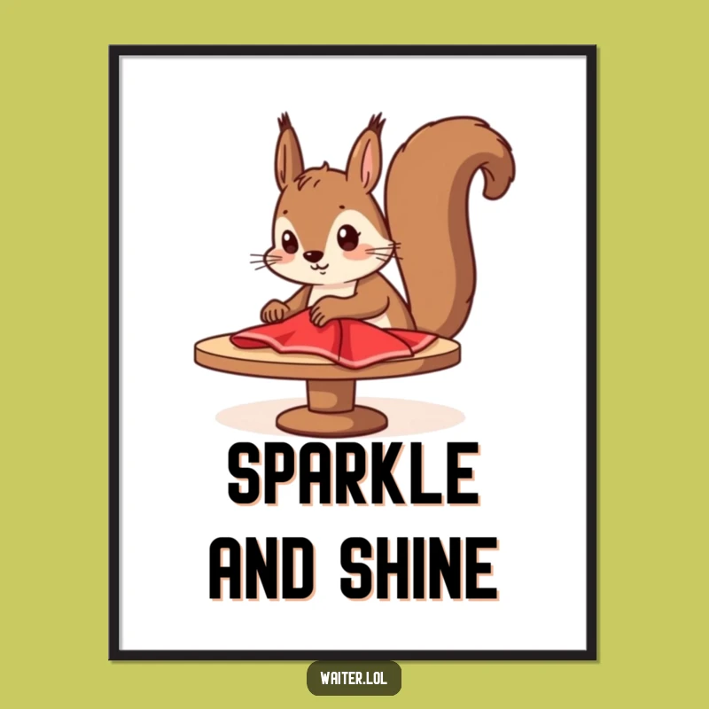 Funny Squirrel Cleaner Poster: Diligent Squirrel Art, Tidy Decor Gift!