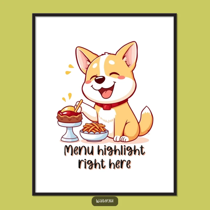 Funny Dog Menu Poster: Happy Pup Pointing Art, Delicious Decor, Hilarious Dog Gift