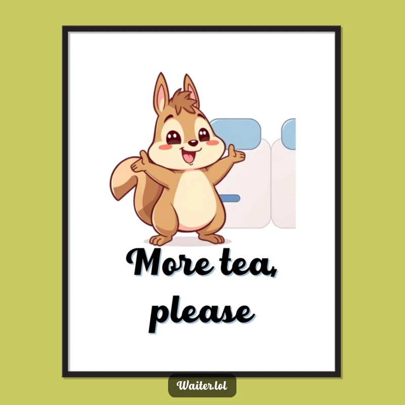 Funny Squirrel Tea Scene Poster - Wide Eyed Art