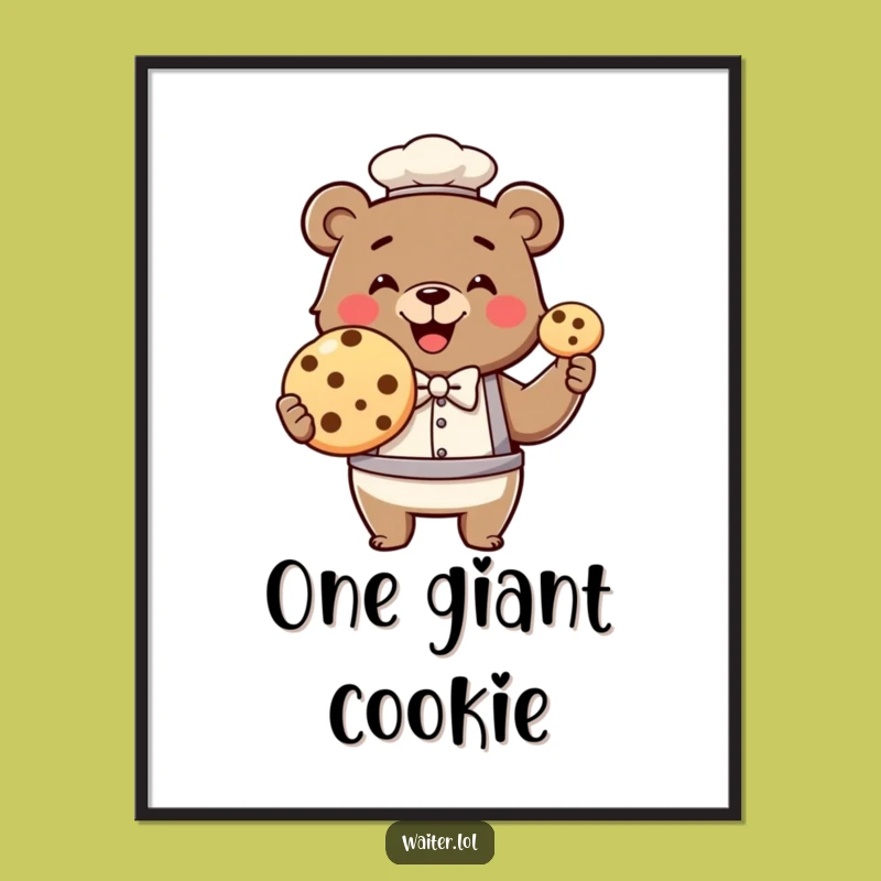 Funny Bear Waiter Poster: Giant Cookie Art, Hilarious Dining Decor Gift
