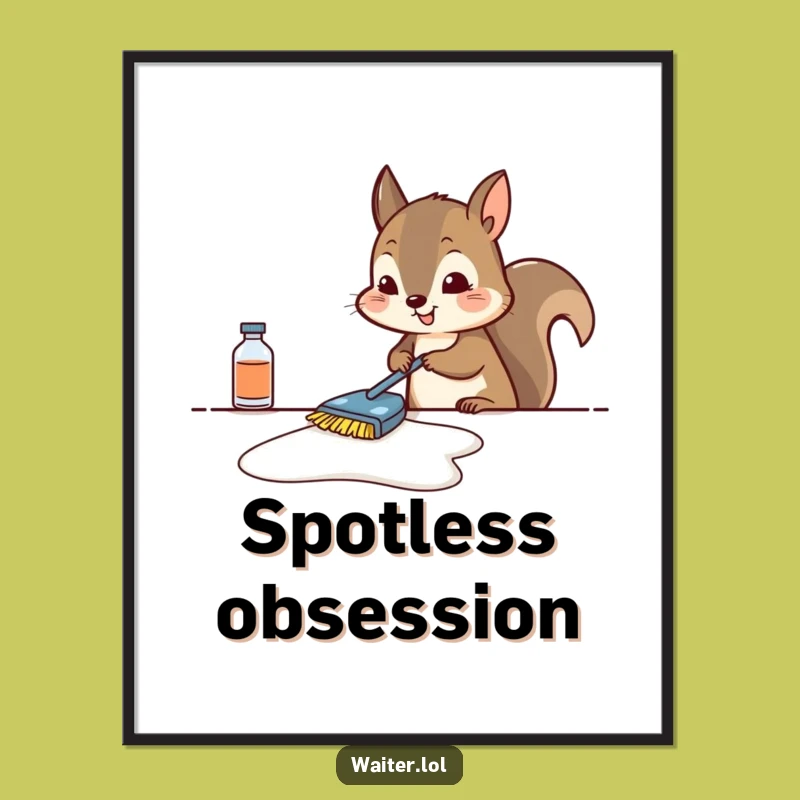 Funny Squirrel Cleaning Poster Print - Busy Bee Art, Perfect Quirky Gift!