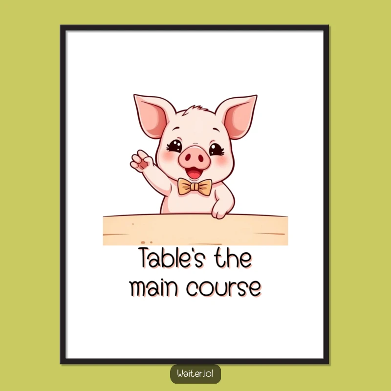 Funny Piglet Waiter Poster: Enthusiastic Bowtie Piggy Art, Hilarious Decor, Perfect Wall Gift