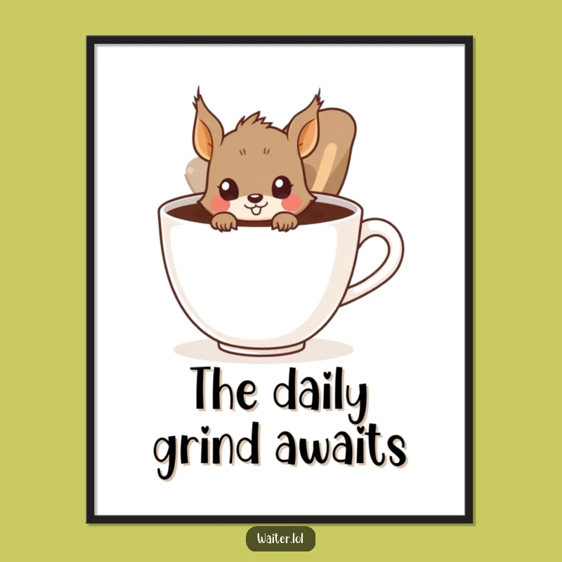 Funny Squirrel Poster: Quirky Peeking Art, Hilarious Coffee Lover Decor