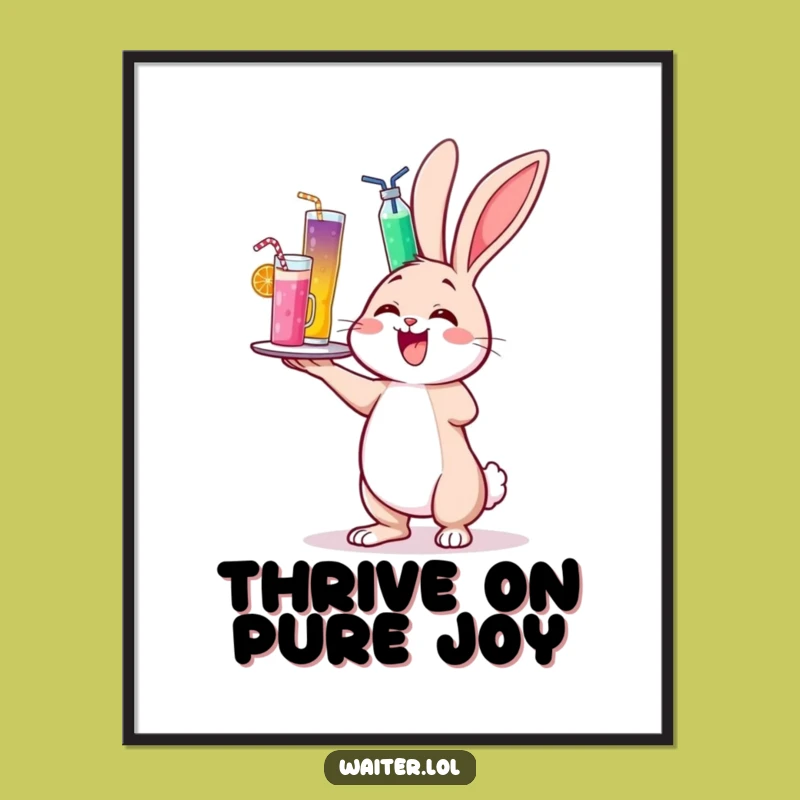 Funny Cheerful Bunny Drinks Poster - Wobbly & Humorous Wall Art Gift